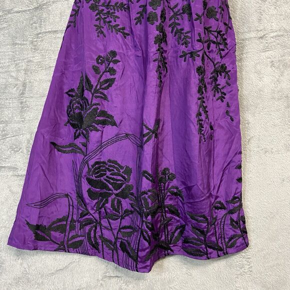 Tracy Reese S 6 Silk Black Floral Embroidered Purple Dress Whimsigoth Empire NYE - Picture 2 of 16